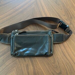 Sleek Brown Leather Belt Bag with Adjustable Strap